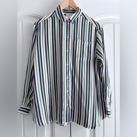 Sezane Tops - Sezane NWT Max Striped Shirt Green Purple Relaxed Fit Women's Size 34 US Size 2